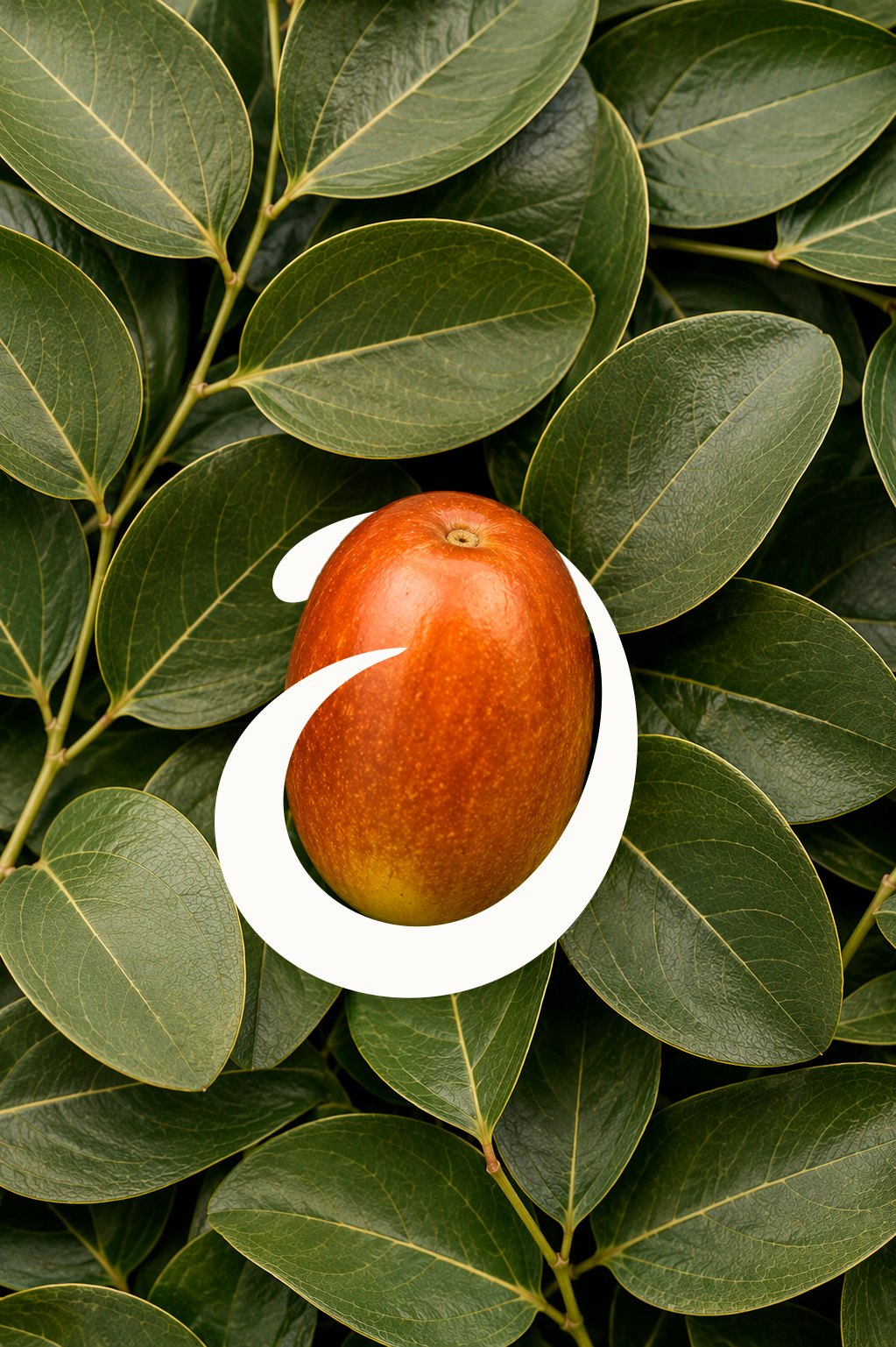 O fruto bor entre as folhas da badari, com o símbolo da marca por cima
